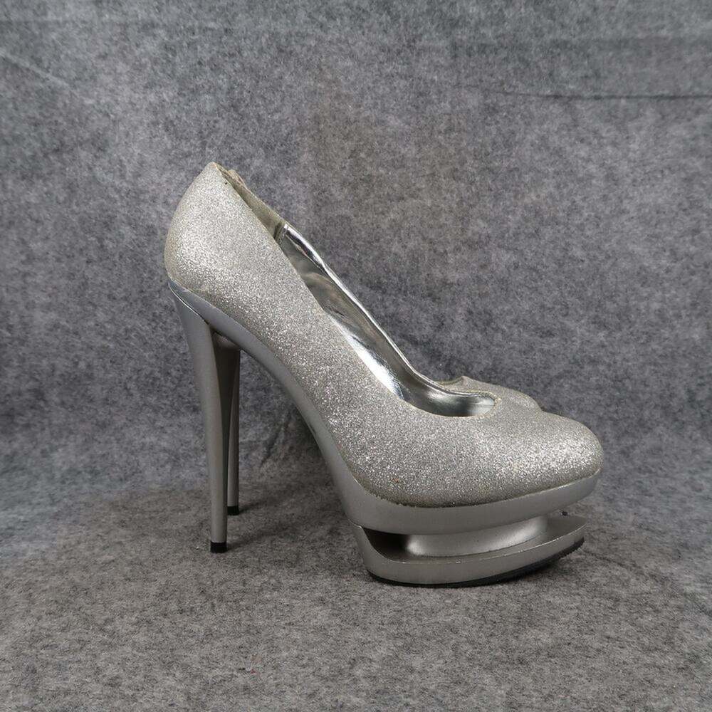 Privileged Shoes Womens 7 Stiletto Platform Heels Pumps Glitter Round Closed Toe
